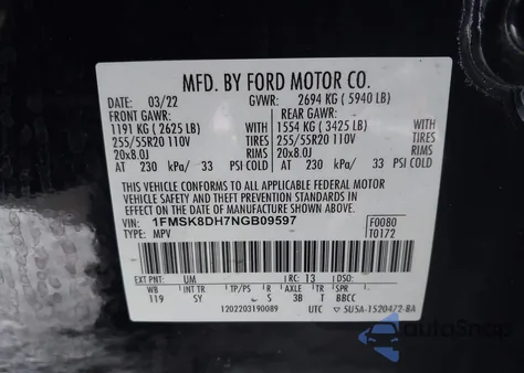 2022 Ford Explorer Xlt from USA, damaged, VIN 1FMSK8DH7NGB09597
